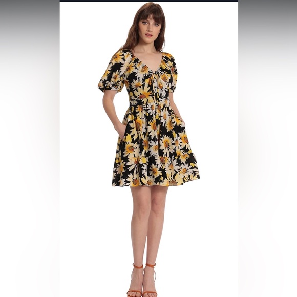 Donna Morgan Floral Dress (sunflowers), size 16, never worn - Picture 2 of 11